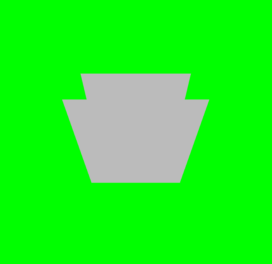 Two grey squares on a bright green background. The squares are drawn in perspective, the camera tilted down from above, so they look trapezoidal.